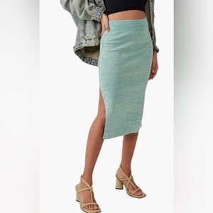 Free People Golden Hour Midi Skirt Aqua Malachite Large NWT